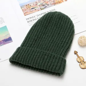 Winter warm ribbed knitted beanie hat for women and men, classic solid color casual slouchy cap.