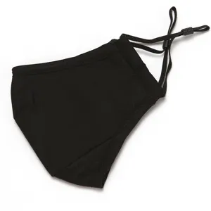 Effen zwarte stoffen gezichtsmasker met verstelbare oorlussen, comfortabele stofdichte bescherming.