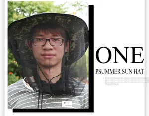 Men's outdoor camo sun hat with mosquito net, waterproof anti-UV wide brim fishing cap for summer.