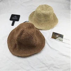 Chapeau de Paille Femme Anti-UV Pliable Été Plage Bucket Hat Tissé Loisirs Voyage Extérieur