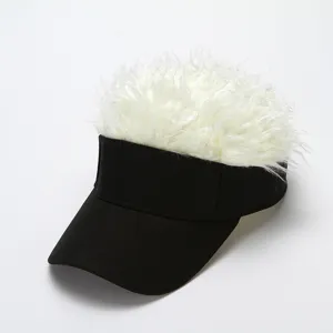 Fashion funny wig sun visor cap for women, novelty hair baseball hat white and black.