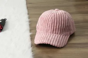 Pink corduroy baseball cap for women and men, warm casual autumn winter duckbill hat.