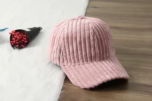 Pink corduroy baseball cap for women and men, classic casual warm autumn and spring hat.