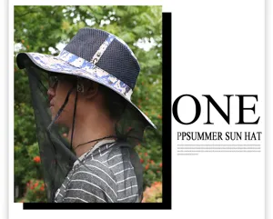Outdoor summer sun hat with anti-mosquito net, waterproof UV protection fishing cap for men.