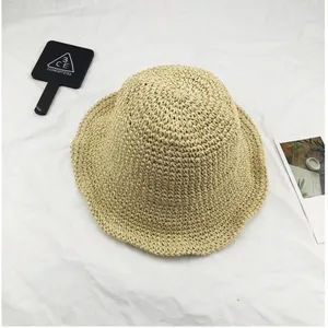 Chapeau de paille tissé d'été pour femme pliable plage protection solaire bob