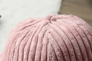 Close-up detail of the pink corduroy baseball cap top, showing fine ribbed texture.