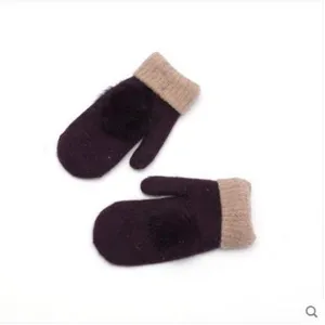 Women winter warm knit mittens with cute fluffy pom pom thick cozy daily gloves