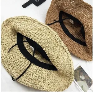 Chapeau de paille femme ete plage pliable bob chapeau de soleil protection anti UV