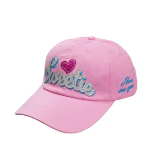 Pink baseball cap with sweetie embroidery for women, casual hip-hop sun hat stylish design.