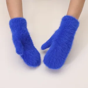 Winter Warm Rabbit Fur Mittens For Women Thickened Plush Full Finger Gloves Cute Snowflake Pattern Cold Weather Thermal Gear