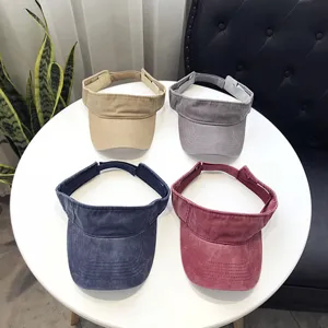 Unisex Washed Cotton Sun Visor Hat Empty Top Outdoor Anti UV Casual Summer Beach Cap For Cycling Sports