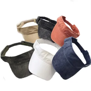 Washed denim empty top sun visor hat for summer outdoor UV protection wide brim cap