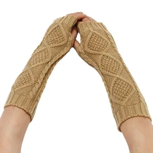 Women's cable knit fingerless gloves, long arm warmers and winter thermal fake sleeves.