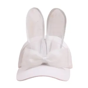 Casquette de baseball blanche mignonne avec oreilles de lapin et grand nœud, chapeau d'été.