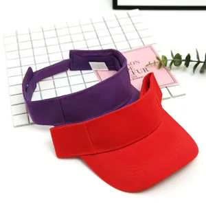 Detailed view of women summer cotton empty top sun visor hat, red and purple colors.