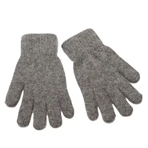 Women thick winter knitted warm gloves solid grey five finger thermal design pair main view