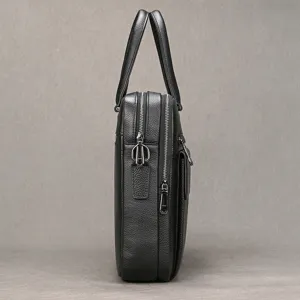 Hombre cuero genuino maletín de negocios casual bolsa portátil negro vacuno moderno