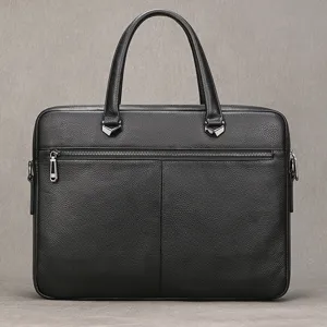Bolso de negocio de cuero genuino para hombre maletin portatil gran capacidad negro