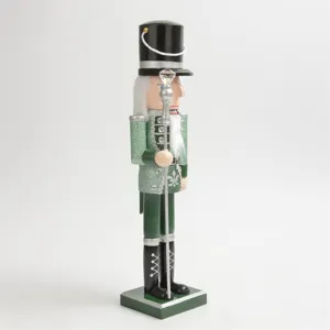 Wooden nutcracker soldier Christmas decoration 38cm green hand-painted festive holiday gift ornament