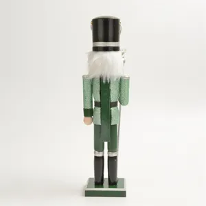 38CM Nutcracker Soldier Christmas Decoration Hand Painted Green Scepter Holiday Gift Ornament