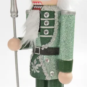 Christmas green nutcracker soldier figurine with scepter, 38cm holiday decorative wooden ornament.