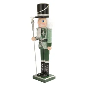 38cm wooden nutcracker soldier holding scepter green glitter christmas holiday home decor figurine