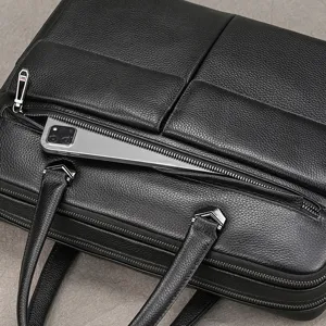 Bolso de negocios para hombre de auténtica piel de vaca negra maletín casual grande.