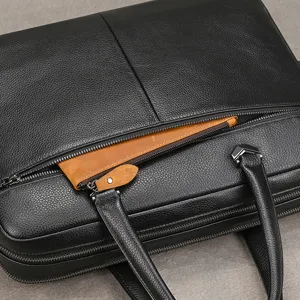 Maletin de negocios para hombre de cuero genuino detalle capa de vacuno bolso negro