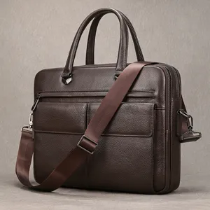 Bolso de negocios de cuero genuino para hombre maletin bandolera marron portatil