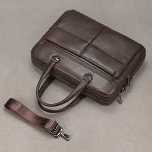 Maletín de negocios de cuero genuino para hombre, bolso de hombro informal de gran capacidad.