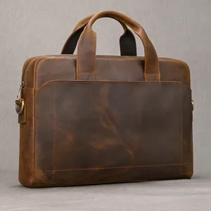 Borsa da lavoro vintage in vera pelle marrone per uomo, elegante borsa porta pc in pelle.