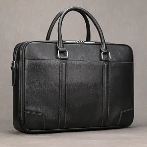 Men Business Briefcase Genuine First Layer Cowhide Large Capacity Handbag Shoulder Crossbody Laptop Messenger Bag Professional Commute