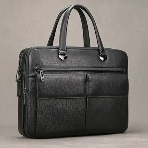 Maletín de Negocios para Hombre Cuero Genuino Bolso de Hombro Gran Capacidad Cuero de Vaca de Primera Capa Bolso para Laptop