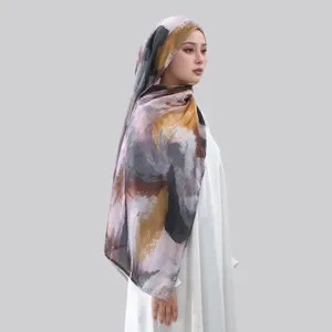 Elegant abstract printed rayon hijab shawl for women, soft digital print long scarf for daily wear.
