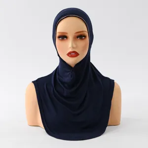 Detail view of the dark blue hot-drill mercerized cotton hijab shawl with exquisite rhinestone trim.