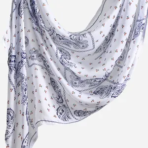 Detailed view of the digital printed rayon long scarf shawl showing exquisite paisley pattern.