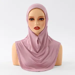 Pink rhinestone mercerized cotton hijab detail view, soft elastic Muslim headscarf
