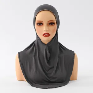 Detailed view of the stylish grey rhinestone cotton hijab, elegant modest fashion headscarf.