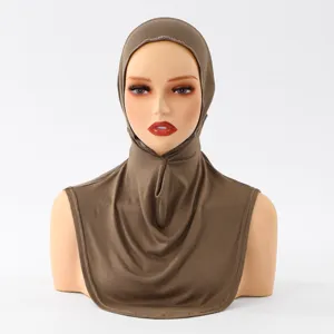 Detailed view of the brown rhinestone mercerized cotton Muslim hijab and fashion headscarf.