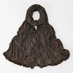 Elastic stripe crinkle long scarf with lettuce edge, breathable soft versatile head wrap.