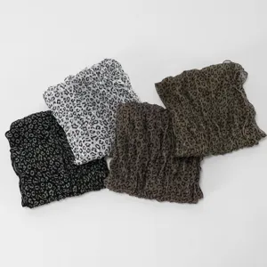 Leopard print bubble wrinkle scarf detail, soft lightweight fabric for women autumn style.