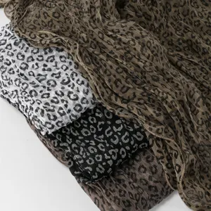 Chic leopard print pleated long scarf, versatile fashion thin shawl for women autumn winter.