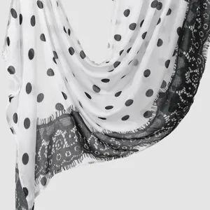 Women fashion black and white polka dot print wide border long scarf sun protection shawl.