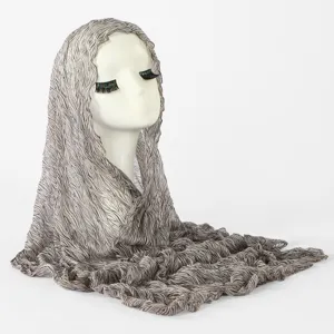 Detail view of women's fashion leopard print crinkle hijab scarf, lightweight versatile shawl.