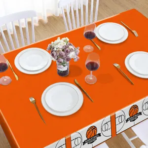 Orange basketball themed PE tablecloth 130x220cm for sports birthday party event.