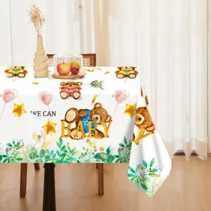 Cute cartoon bear tablecloth for baby birthday party, nice kids table decoration 130x220cm