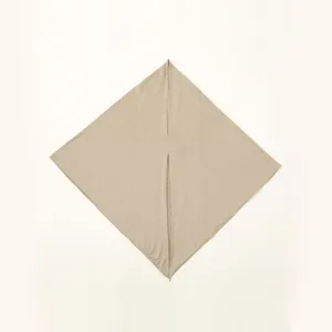 Mercerized cotton instant hijab detail view, soft stretch Malay headscarf in light khaki.