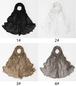 Cotton linen polka dot bubble wrinkle long scarf women autumn winter fashion shawl scarf