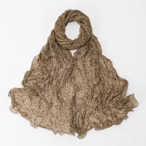 Detailed view of the brown polka dot bubble texture long scarf, artistic style shawl.