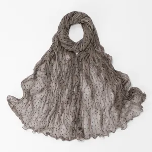 Cotton linen polka dot crinkled long scarf for women, elegant casual autumn winter shawl.